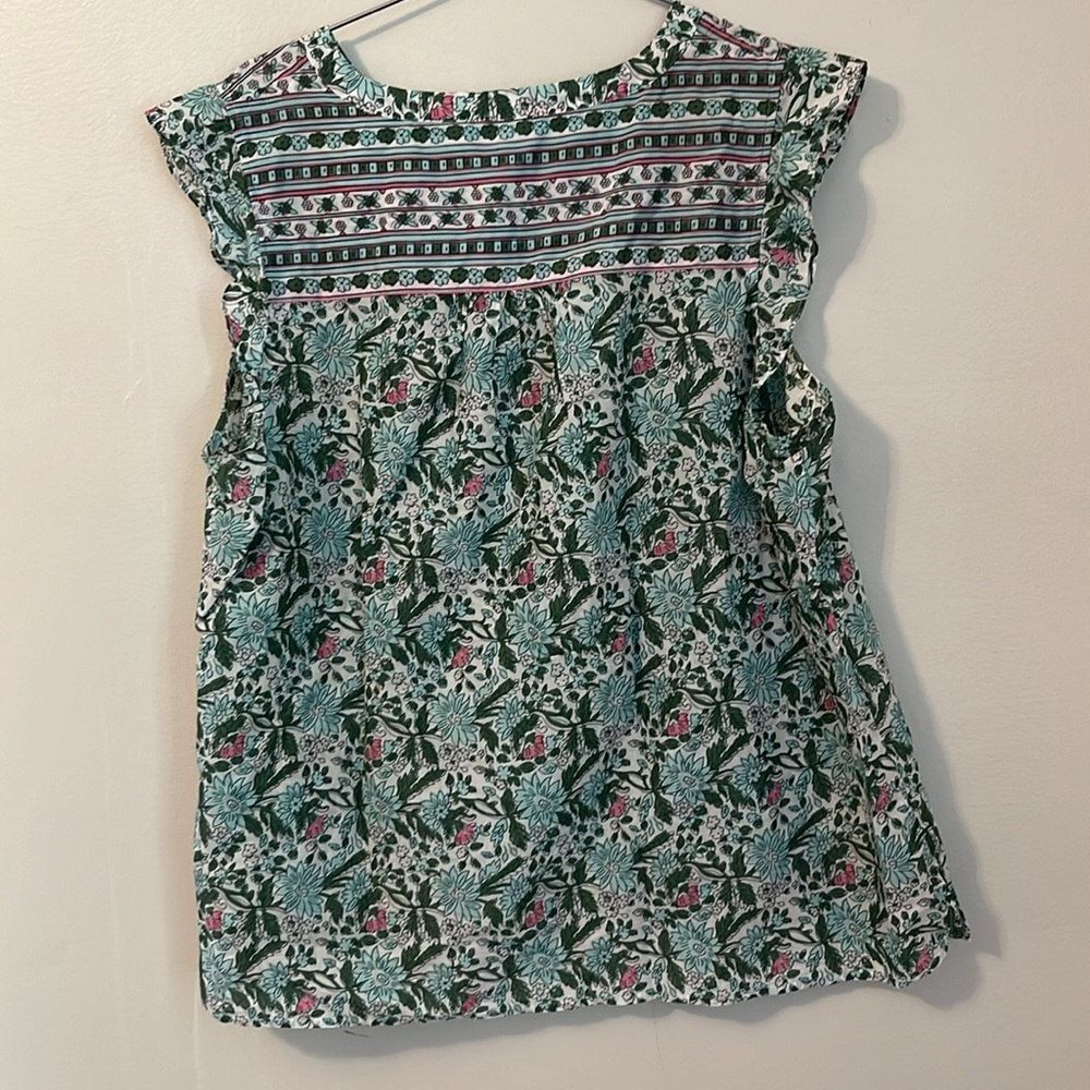 Talbots Primrose Border Shell Flutter Sleeve Blou… - image 3